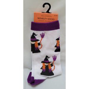 NWT Halloween Socks - Bundle Ready Crew Socks Size 4 - 10 - Purple White Witches